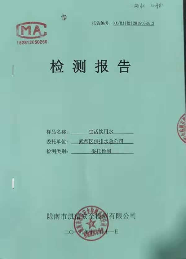 2019年12月11日武都城區(qū)飲用水檢測報(bào)告